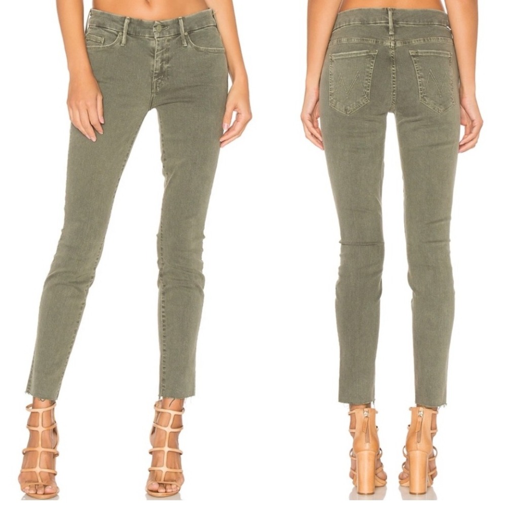 MOTHER Looker‎ Ankle Fray Jeans Women's Size 25 Faded Army Green Cropped Denim